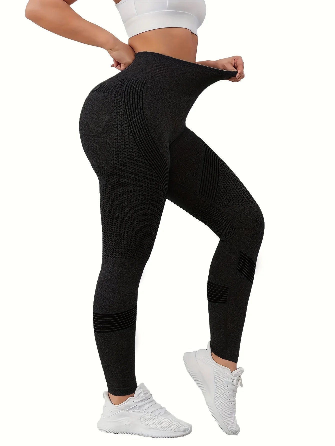 Solid high-waisted abdominal control fitness yoga pants, quick-dry running and yoga pants for hip lifting, women's sportswear