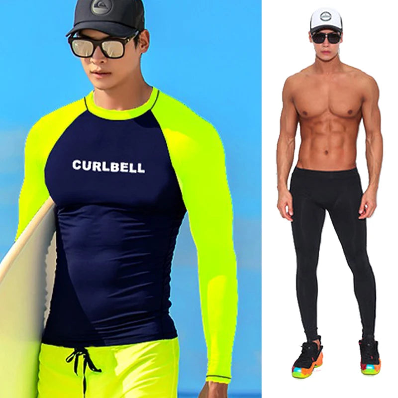 SAILBEE Men's UV Sun Protection Long Sleeve Rash Guard Wetsuit Swimsuit Top Diving Suit Men Split Long-Sleeved Trousers Sunscree