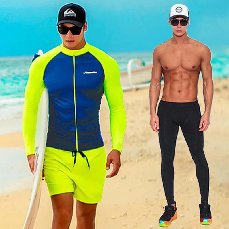SAILBEE Men's UV Sun Protection Long Sleeve Rash Guard Wetsuit Swimsuit Top Diving Suit Men Split Long-Sleeved Trousers Sunscree