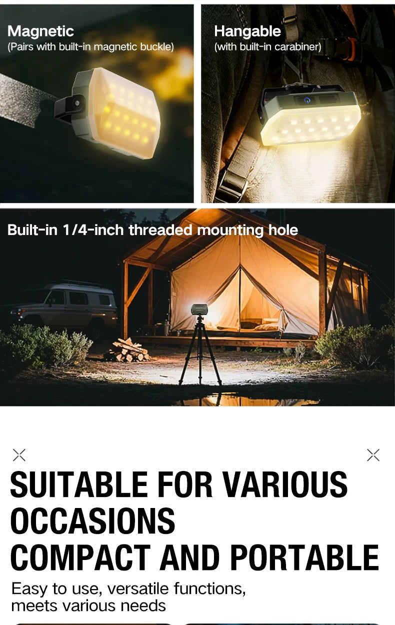 Outdoor camping lights, portable camping tents, camping work lights, atmosphere hanging lights, long-range rechargeable lighting