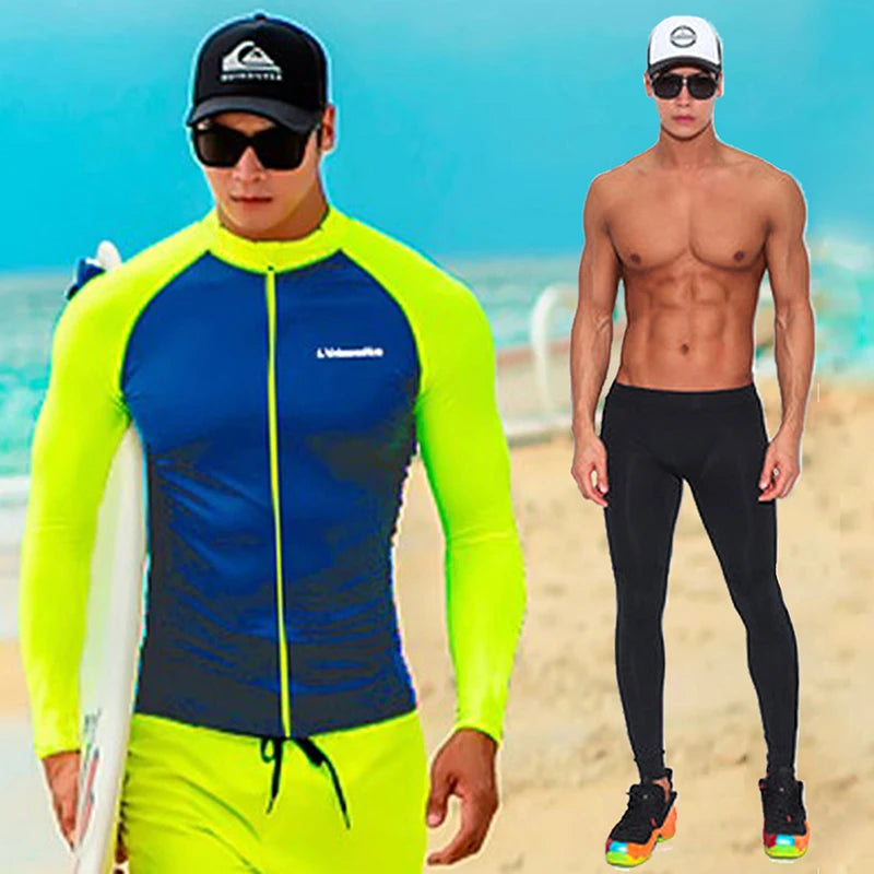 SAILBEE Men's UV Sun Protection Long Sleeve Rash Guard Wetsuit Swimsuit Top Diving Suit Men Split Long-Sleeved Trousers Sunscree