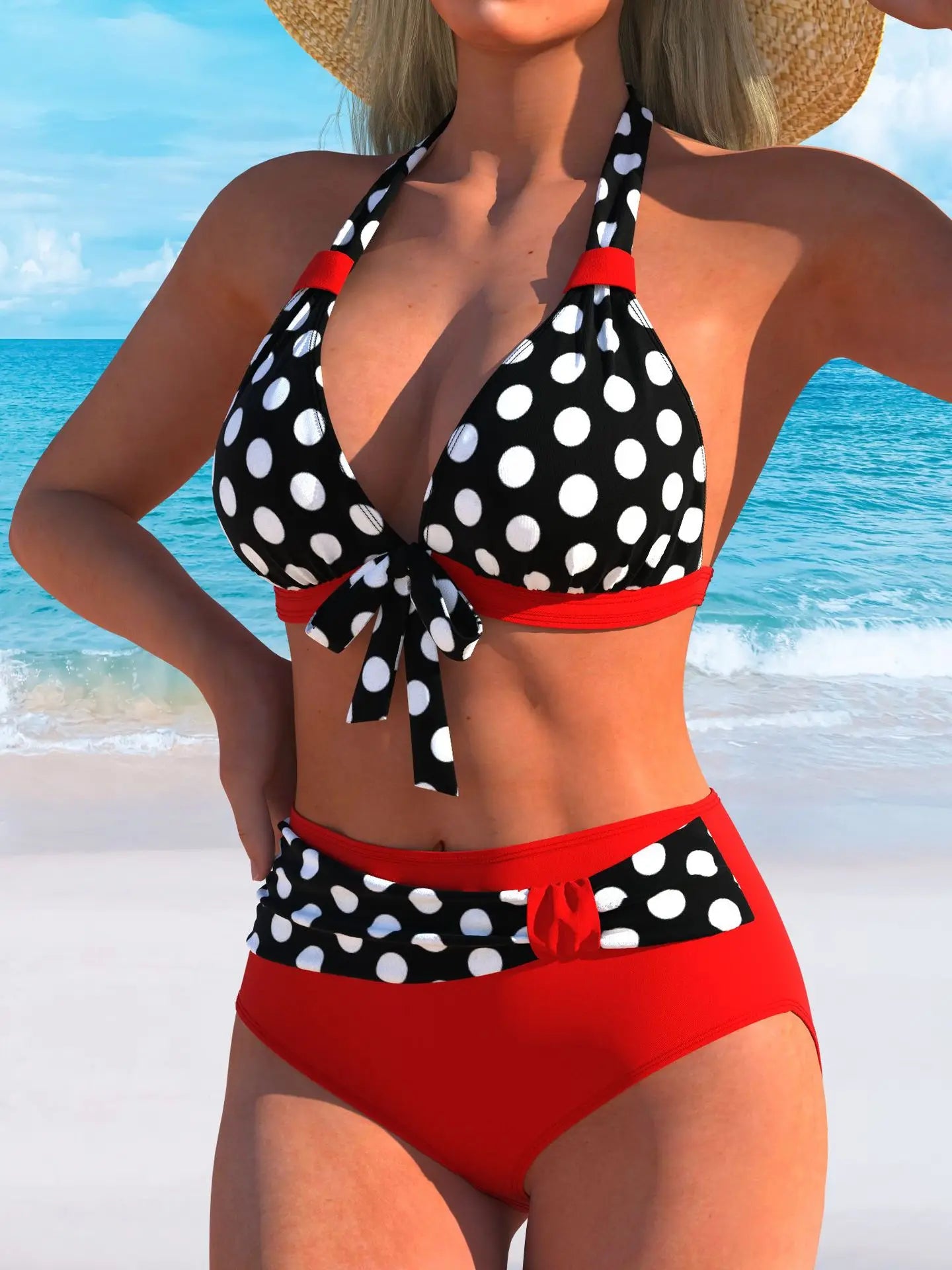 Swimming Suit for Women Swimsuit Bikini Bathing European and American New Fashion Neck-Breast Two-Piece Set for Women