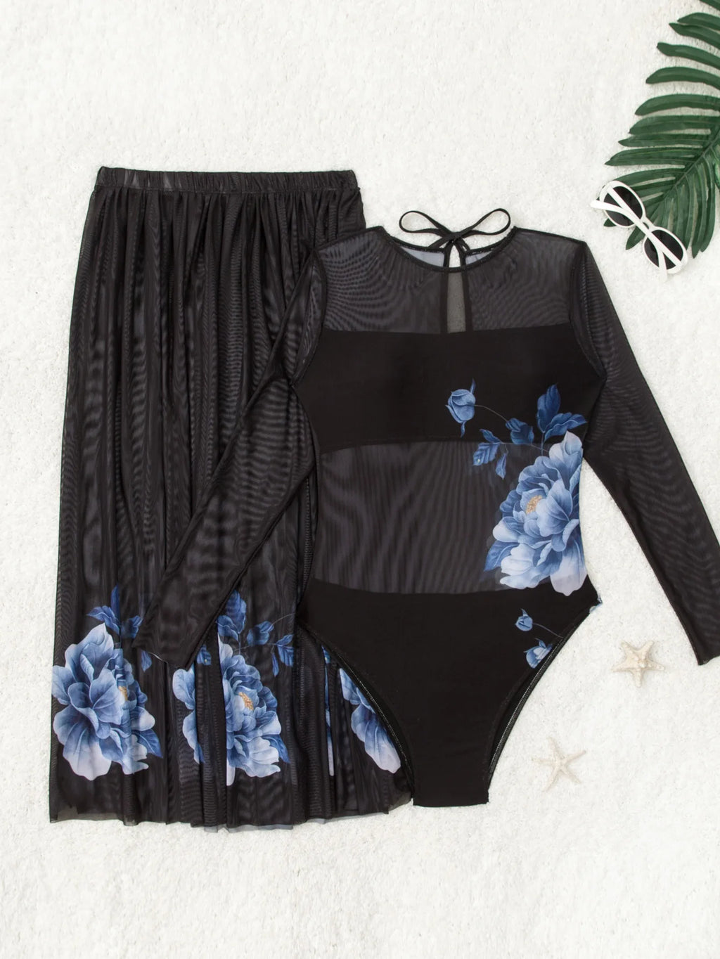Women Long Sleeve Swimsuit with Skirt Set UV Protection Rash Guard Surfing Diving One-Piece Swimwear Beach Sports Bathing Suit