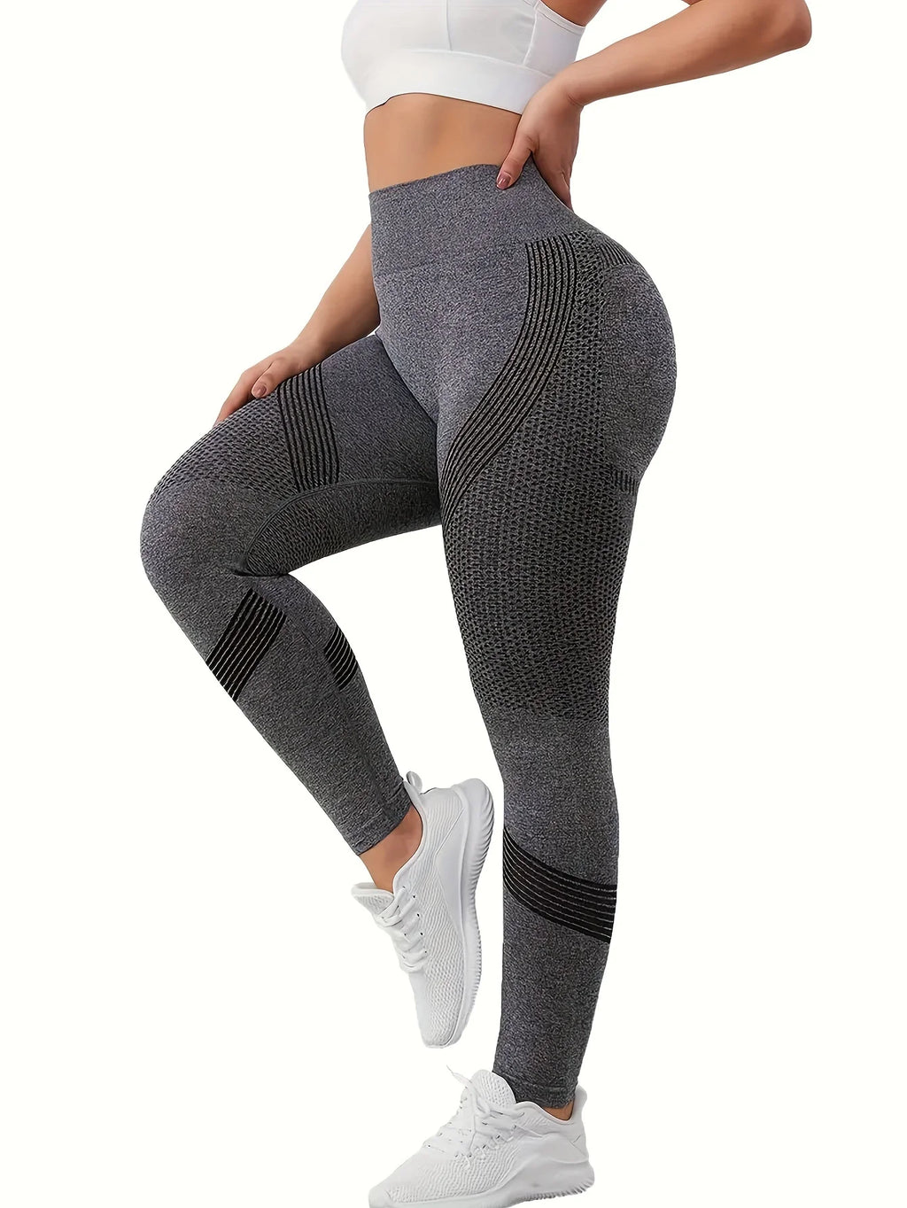 Solid high-waisted abdominal control fitness yoga pants, quick-dry running and yoga pants for hip lifting, women's sportswear