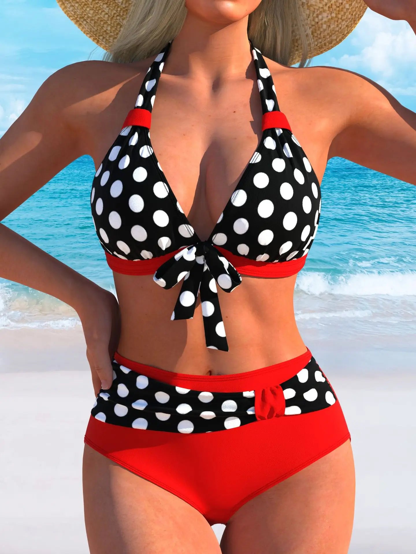 Swimming Suit for Women Swimsuit Bikini Bathing European and American New Fashion Neck-Breast Two-Piece Set for Women