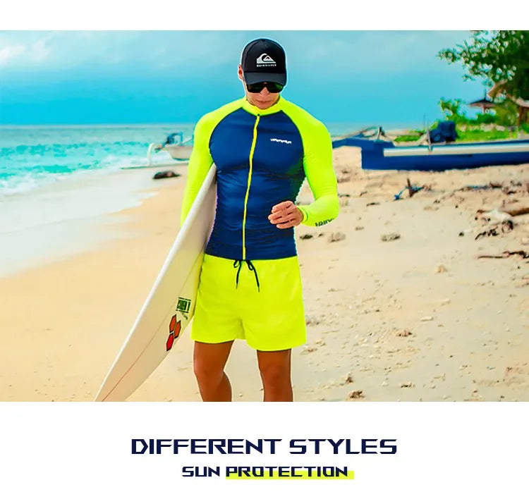 SAILBEE Men's UV Sun Protection Long Sleeve Rash Guard Wetsuit Swimsuit Top Diving Suit Men Split Long-Sleeved Trousers Sunscree