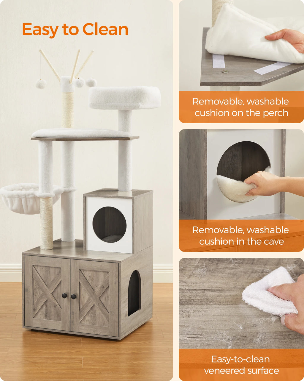 Feandrea WoodyWonders Cat Tree with Litter Box Enclosure, 2-in-1 Modern Cat Tower