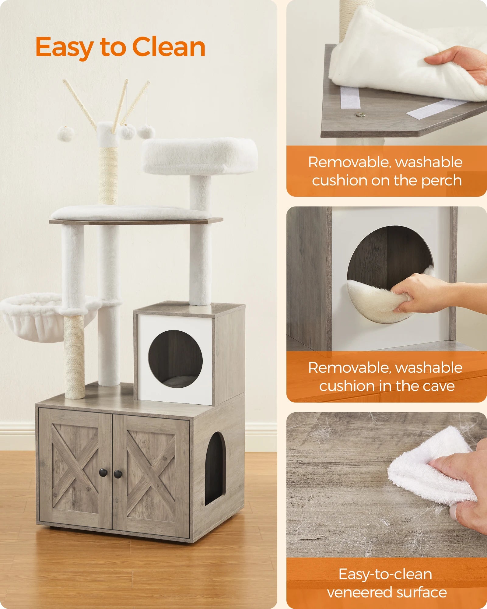 Feandrea WoodyWonders Cat Tree with Litter Box Enclosure, 2-in-1 Modern Cat Tower
