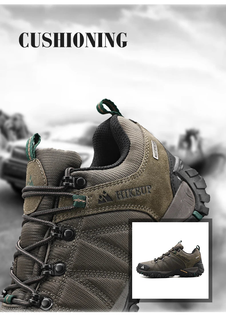 HIKEUP Non-slip Men Hiking Shoes Breathable Outdoor Wear Resistant Splashproof Climbing Men Sneaker Tourism Mountain Shoes