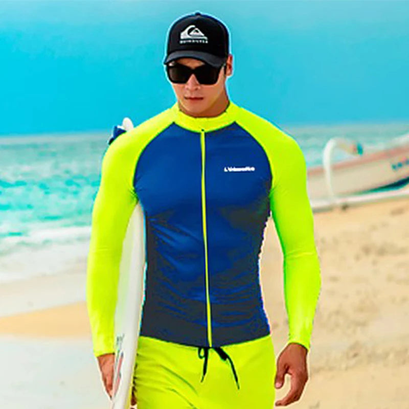 SAILBEE Men's UV Sun Protection Long Sleeve Rash Guard Wetsuit Swimsuit Top Diving Suit Men Split Long-Sleeved Trousers Sunscree