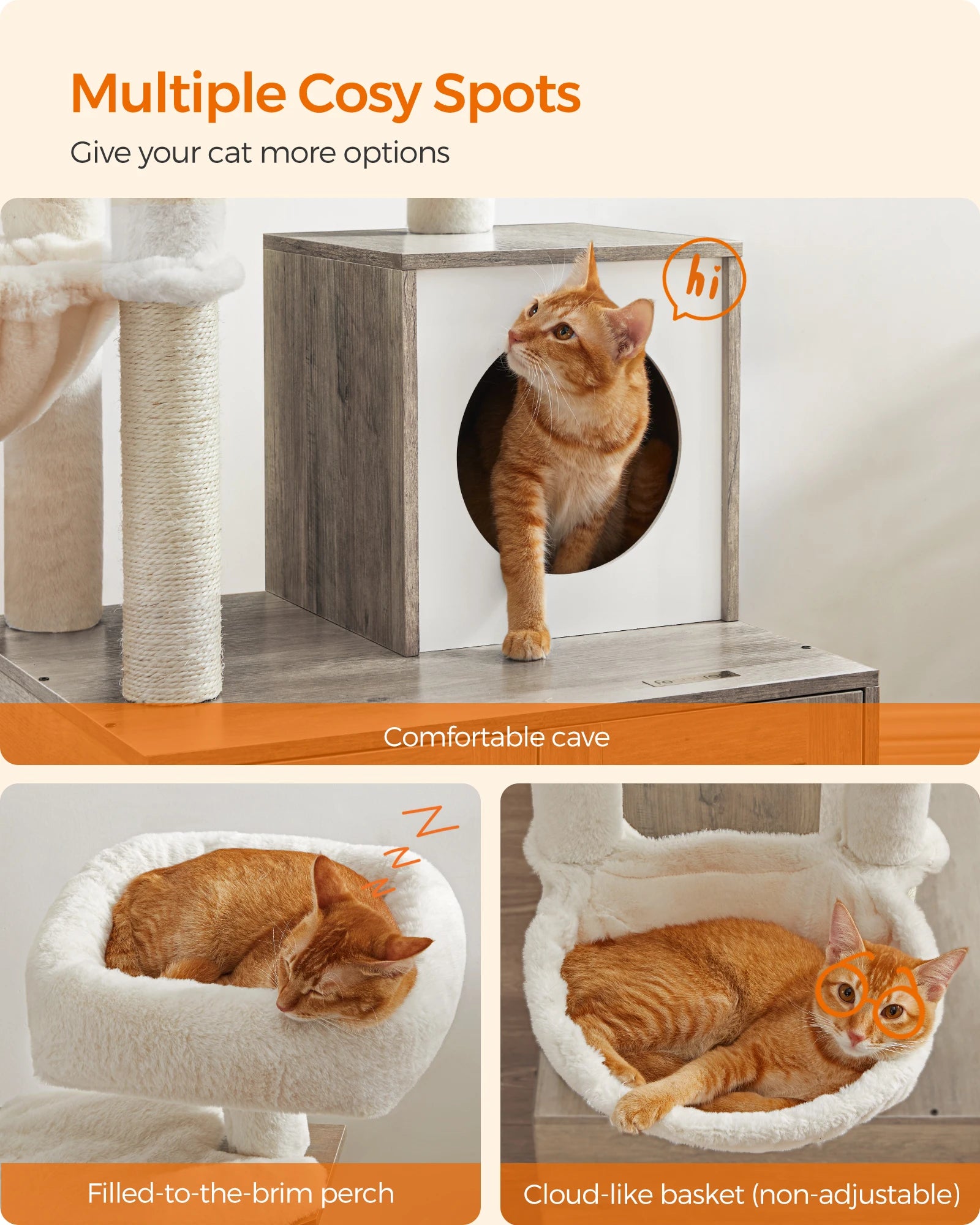Feandrea WoodyWonders Cat Tree with Litter Box Enclosure, 2-in-1 Modern Cat Tower
