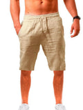 New Men's Cotton Linen Shorts Pants Male Summer Breathable Solid Color Linen Trousers Fitness Streetwear Lace up Bottoms