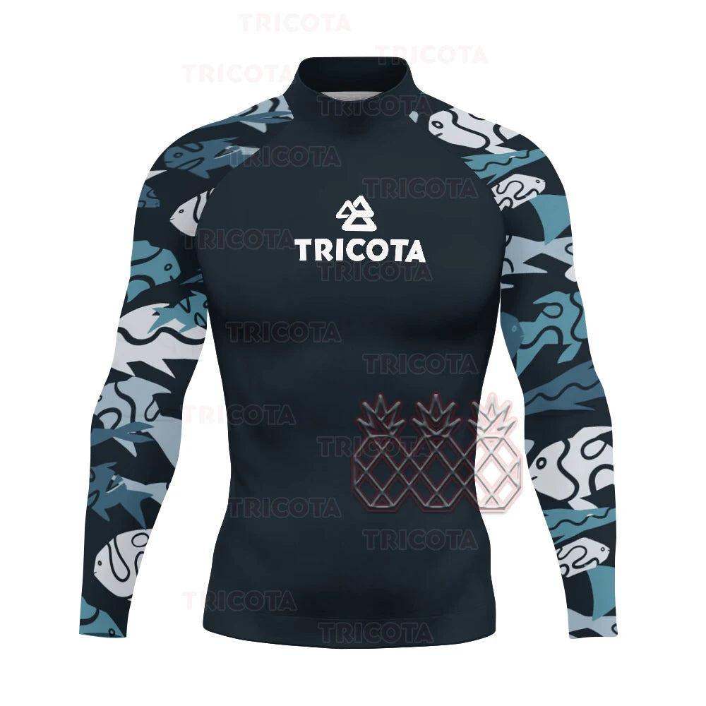 Men's Surfing Wear Swimming Diving T-Shirts Tight Long Sleeve Rash Guard Swimwear UV Protection Clothing Beach Floatsuit Tops