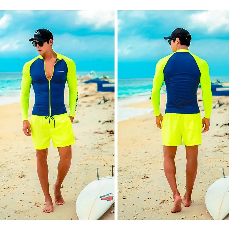 SAILBEE Men's UV Sun Protection Long Sleeve Rash Guard Wetsuit Swimsuit Top Diving Suit Men Split Long-Sleeved Trousers Sunscree