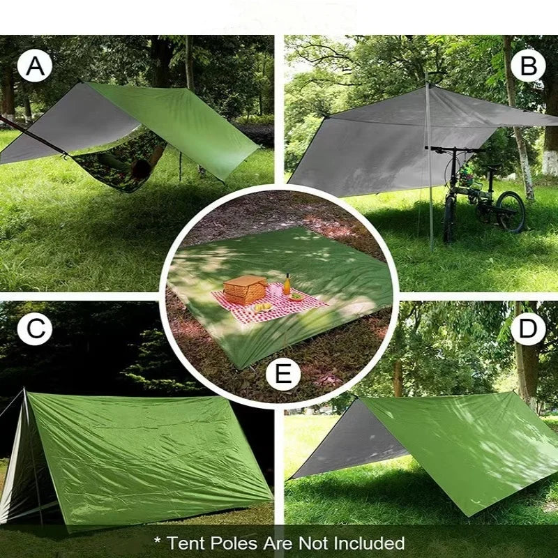 Camping Canopy: A Multifunctional Outdoor Shelter Featuring Four Elastic Guy Lines and Two Ground Anchors （Without support rods）