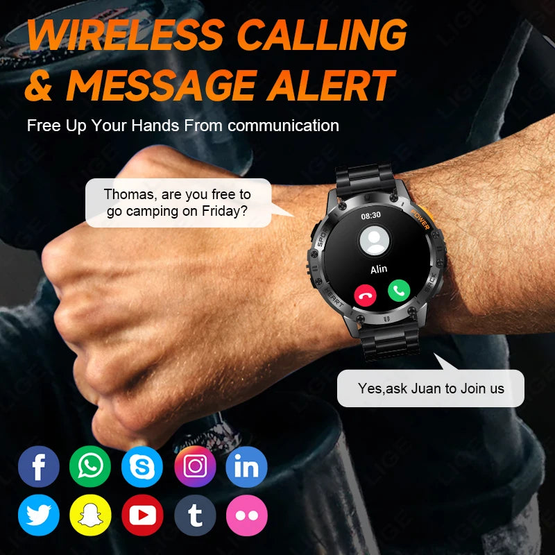 For Android ios New AMOLED Smart Watch Men with Flashlight Sports Waterproof Fitness Tracker Bluetooth Call Smartwatch Man+Box