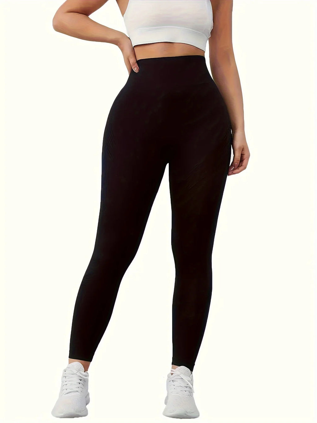 Solid high-waisted abdominal control fitness yoga pants, quick-dry running and yoga pants for hip lifting, women's sportswear