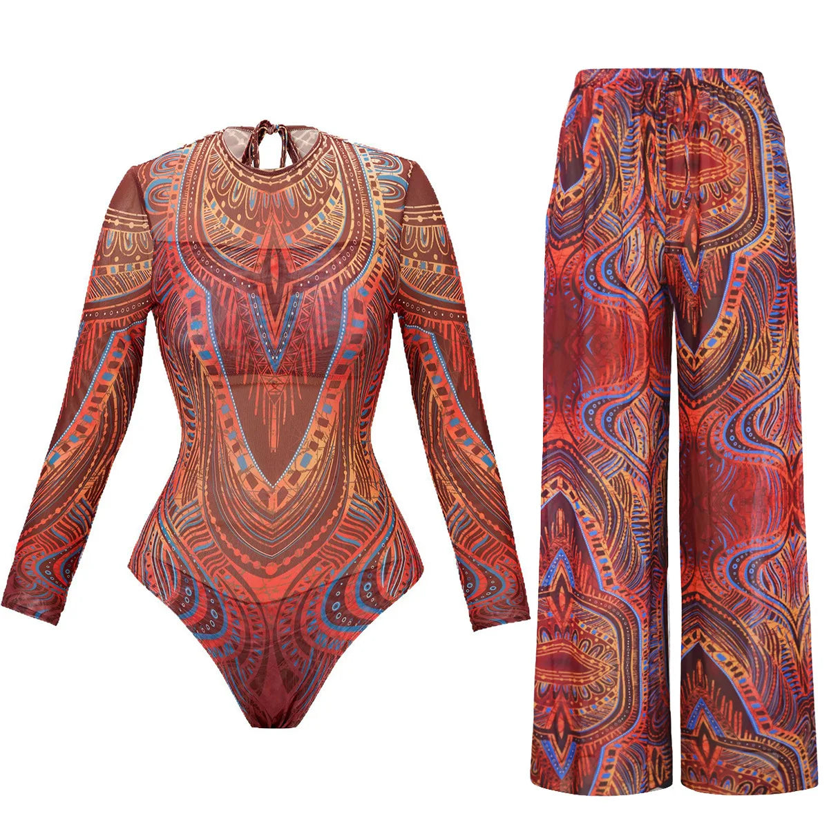 2025 New Smart Swimsuit Women Sexy Long Sleeve Bodysuit Full Body Купальник Long Pants Anti-UV Sun Protection Two Piece Swimwear
