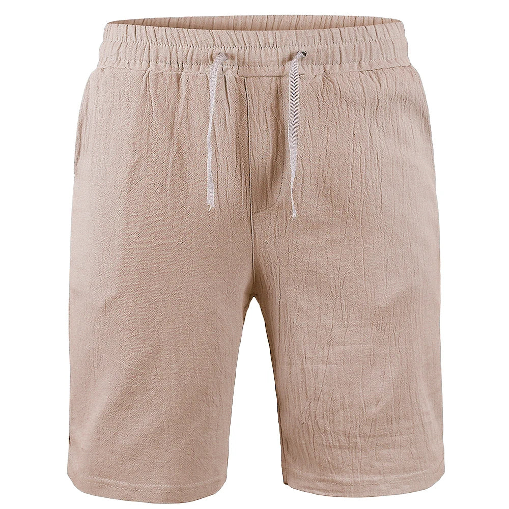 New Men's Cotton Linen Shorts Pants Male Summer Breathable Solid Color Linen Trousers Fitness Streetwear Lace up Bottoms