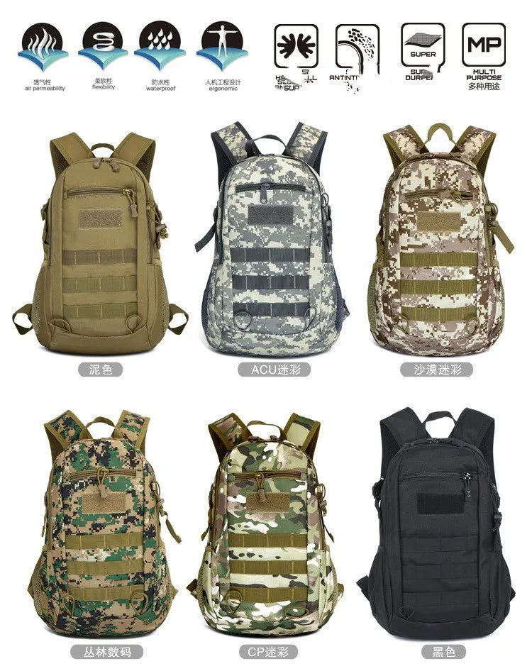 Lightweight 15L Outdoor Waterproof Tactical Backpack – Durable Military Gear for Men's Hiking, Camping & Hunting