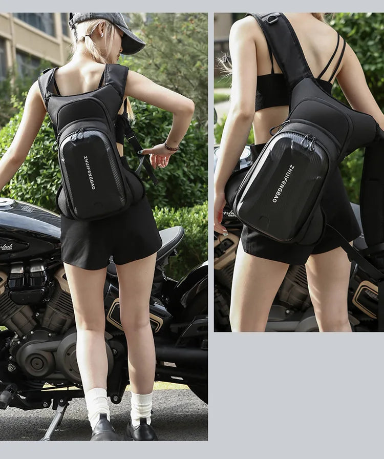 Motorcycle Backpack And Leg Bag Set for Men Hard Shell Multifunctional Riding Gear Outdoor Crossbody Chest Pack