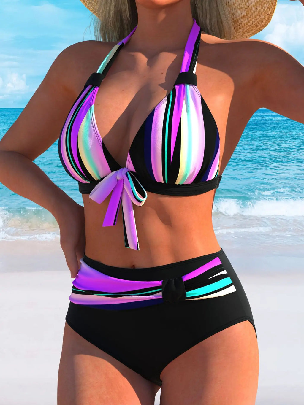 Swimming Suit for Women Swimsuit Bikini Bathing European and American New Fashion Neck-Breast Two-Piece Set for Women