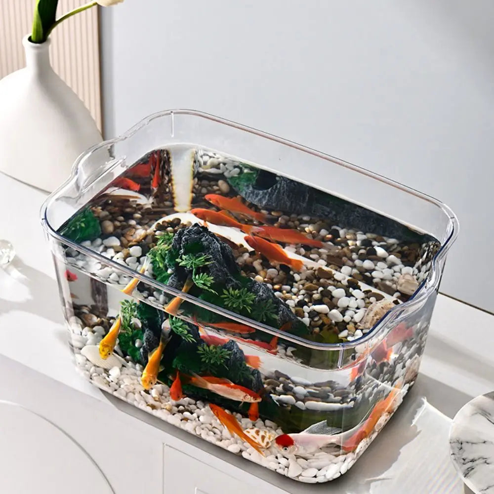 Transparent Explosion-proof Plastic Fish Tank Fall Prevention PET Desktop Goldfish Bowl Small Ecological Water Tank