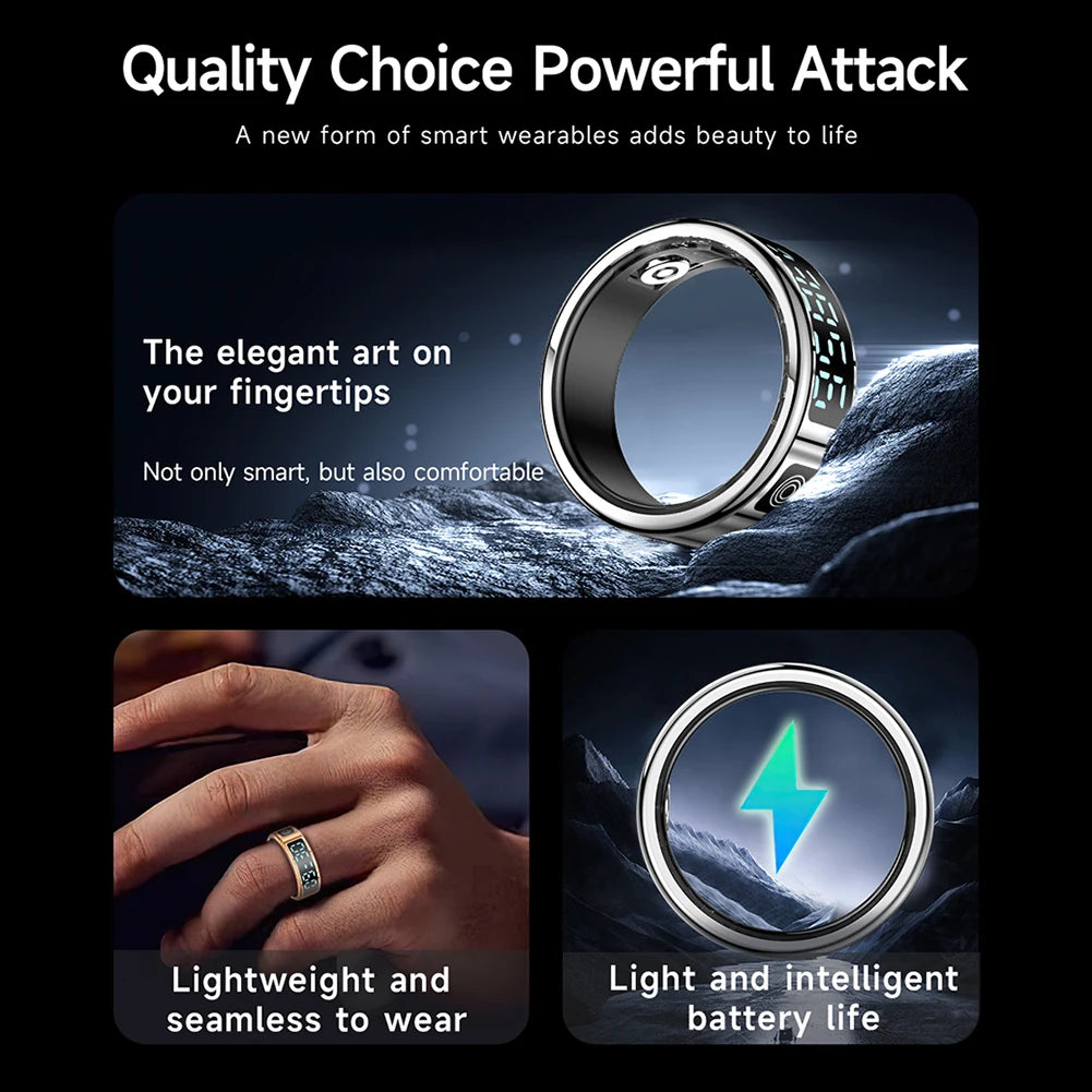 2025 New RS08 Smart Ring 5ATM Waterproof Health Fitness Ring Multi Sport Modes Heart Rate and Blood Oxygen Monitor for Men Women