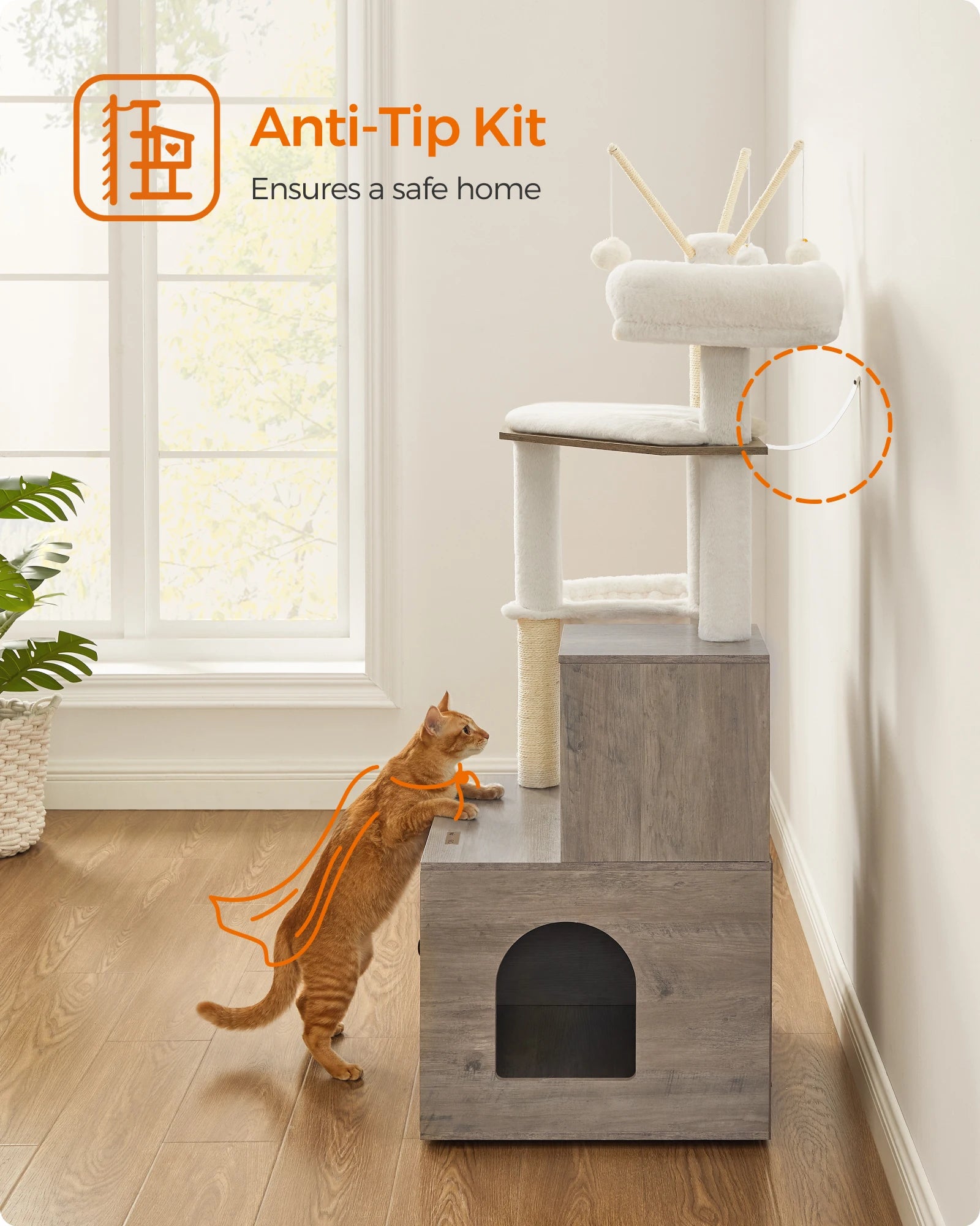 Feandrea WoodyWonders Cat Tree with Litter Box Enclosure, 2-in-1 Modern Cat Tower