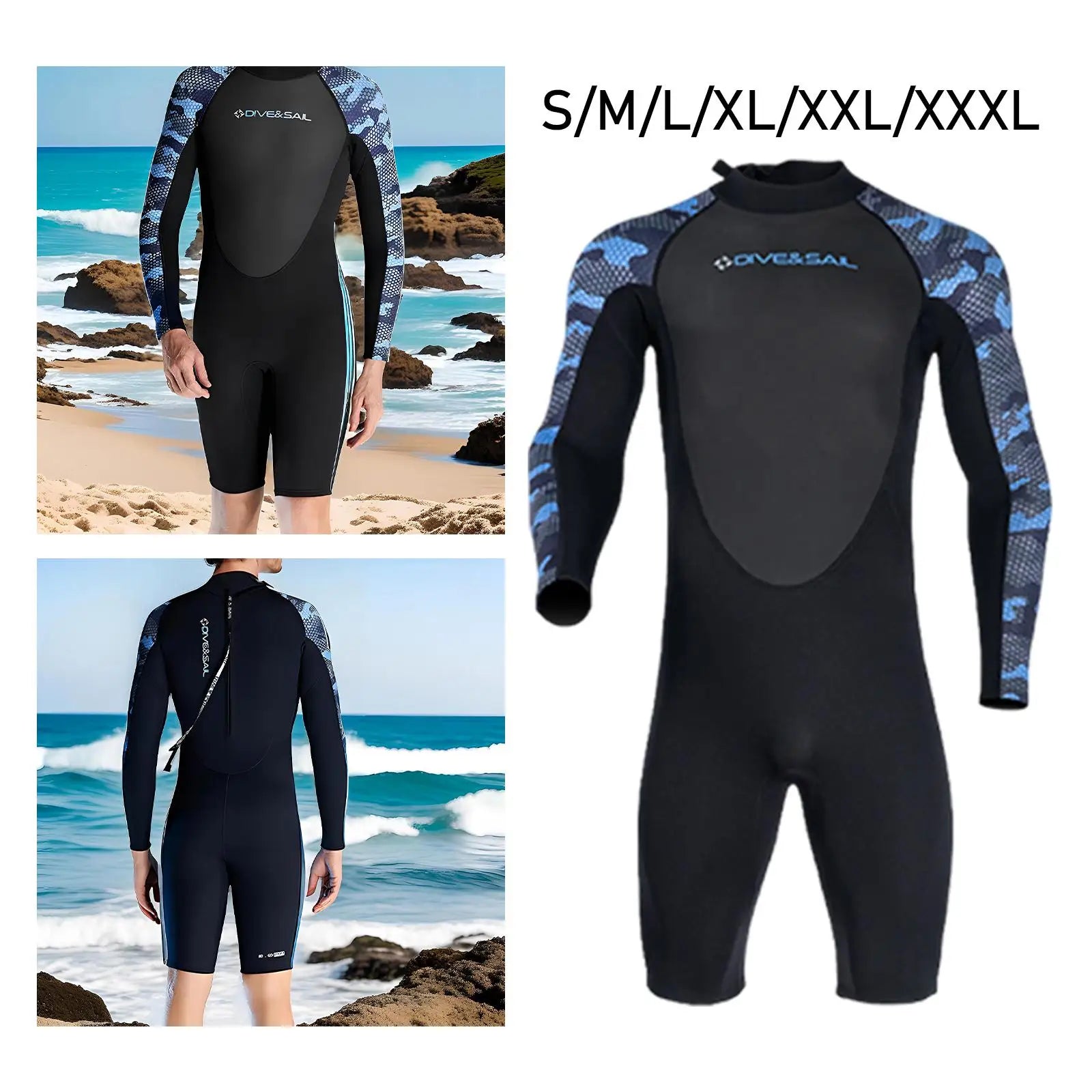 Men Wetsuit Shorty Neoprene 2mm Body Swim suits Long Sleeve Bathing Suit Diving