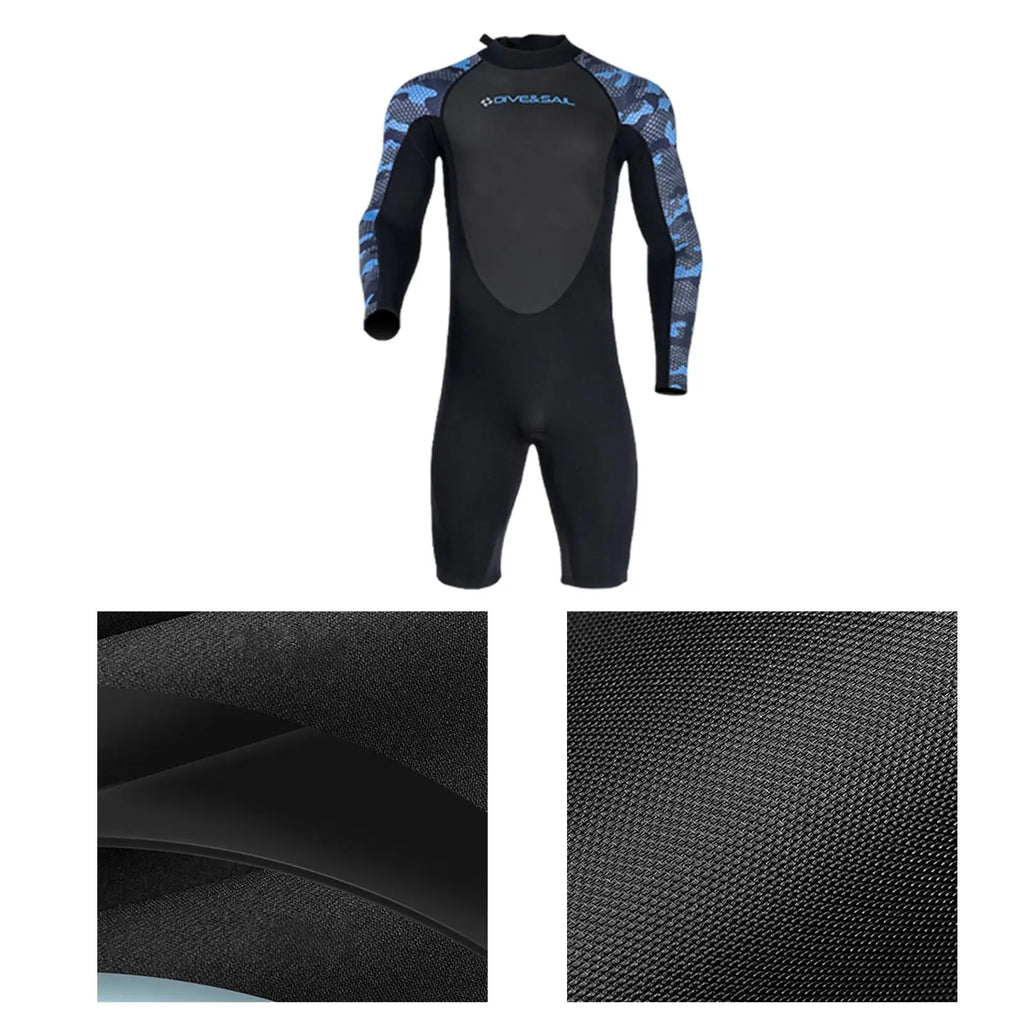 Men Wetsuit Shorty Neoprene 2mm Body Swim suits Long Sleeve Bathing Suit Diving