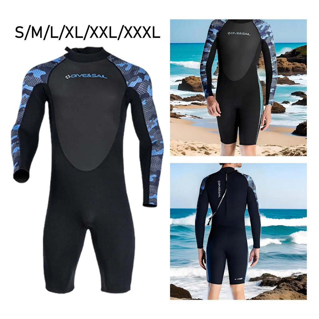 Men Wetsuit Shorty Neoprene 2mm Body Swim suits Long Sleeve Bathing Suit Diving
