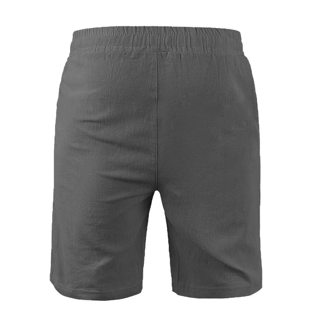 New Men's Cotton Linen Shorts Pants Male Summer Breathable Solid Color Linen Trousers Fitness Streetwear Lace up Bottoms