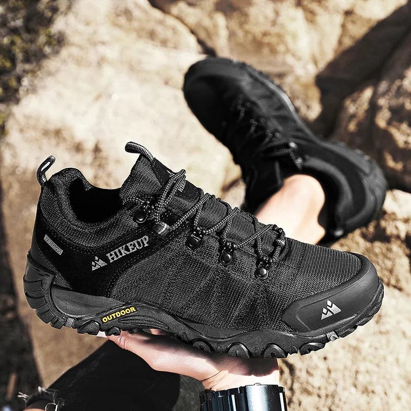 HIKEUP Non-slip Men Hiking Shoes Breathable Outdoor Wear Resistant Splashproof Climbing Men Sneaker Tourism Mountain Shoes