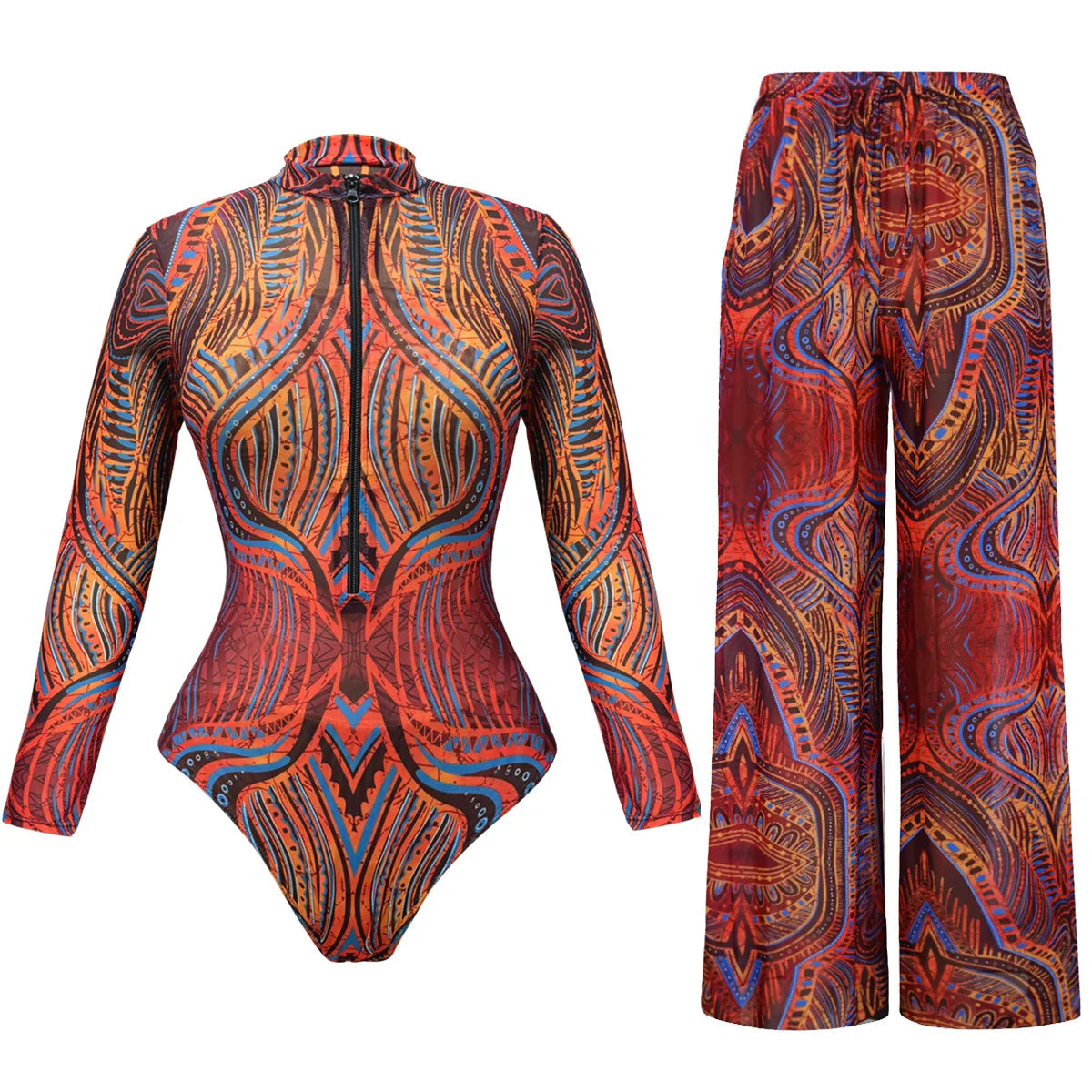 2025 New Smart Swimsuit Women Sexy Long Sleeve Bodysuit Full Body Купальник Long Pants Anti-UV Sun Protection Two Piece Swimwear