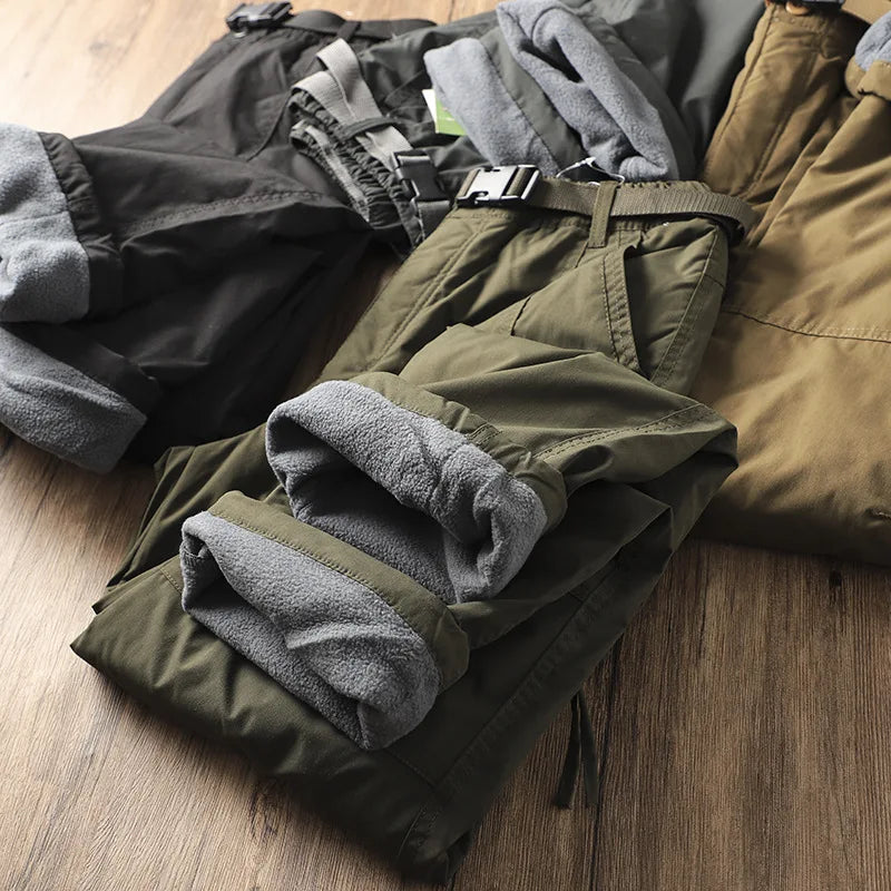 Outdoor Workwear Pants Men's Loose Fleece Lined Thick Soft  Hiking Mountain Climbing Windproof Waterproof Jacket Pants