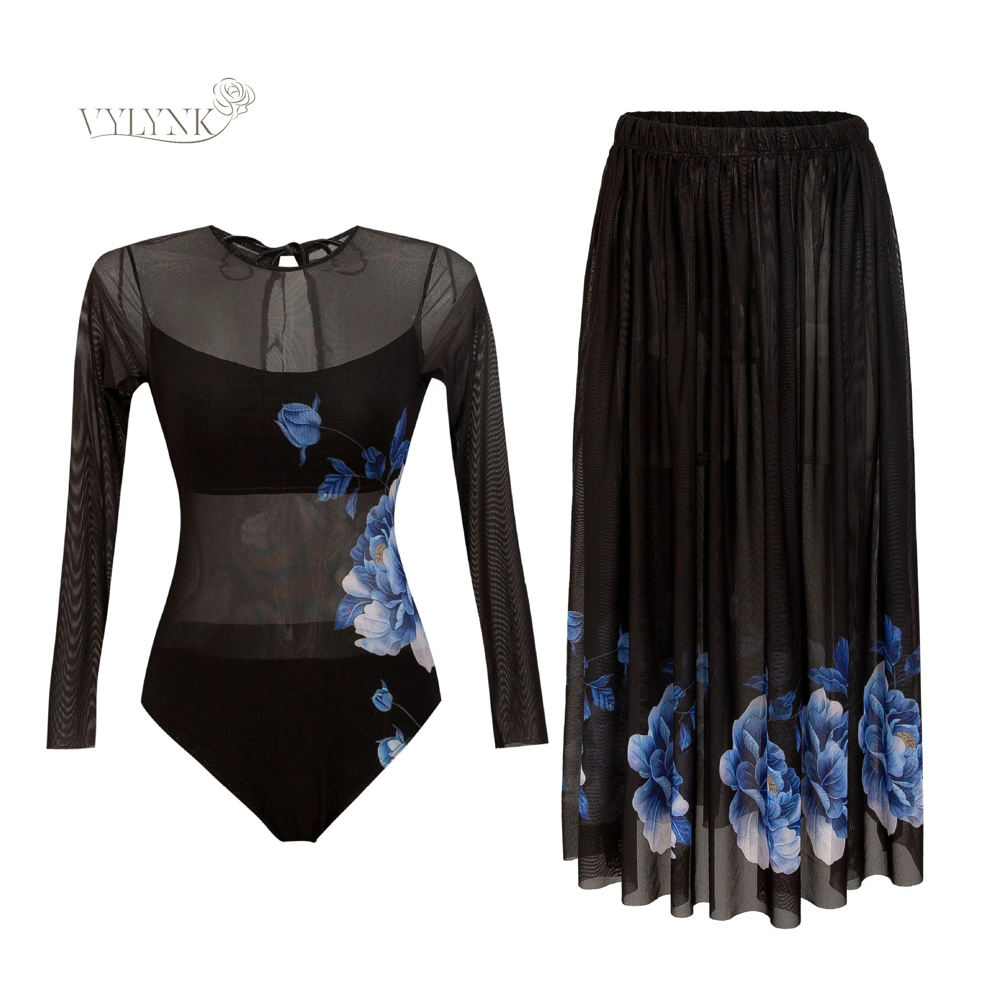 Women Long Sleeve Swimsuit with Skirt Set UV Protection Rash Guard Surfing Diving One-Piece Swimwear Beach Sports Bathing Suit