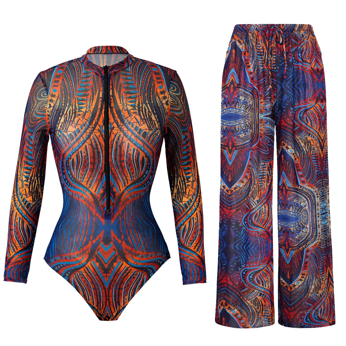 2025 New Smart Swimsuit Women Sexy Long Sleeve Bodysuit Full Body Купальник Long Pants Anti-UV Sun Protection Two Piece Swimwear