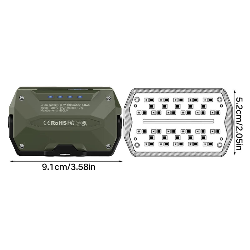 Outdoor camping lights, portable camping tents, camping work lights, atmosphere hanging lights, long-range rechargeable lighting
