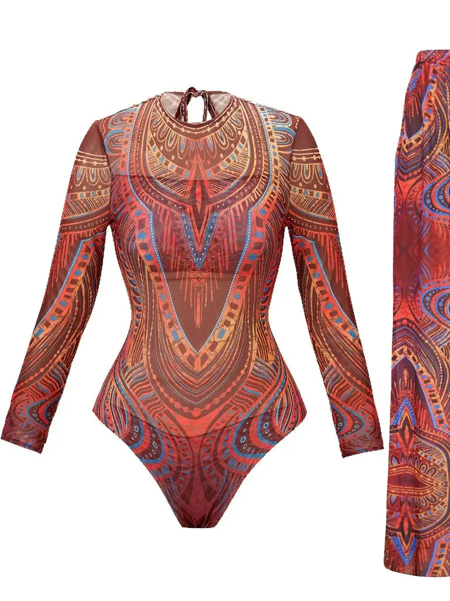 2025 New Smart Swimsuit Women Sexy Long Sleeve Bodysuit Full Body Купальник Long Pants Anti-UV Sun Protection Two Piece Swimwear