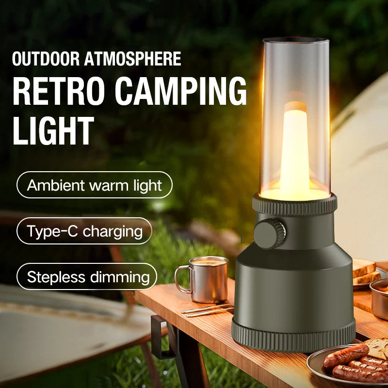 New Camping Atmosphere Lamp with Extra Long Battery Life, Retro Illumination, Lantern, Campground, Home Use, Rechargeable, Outdo