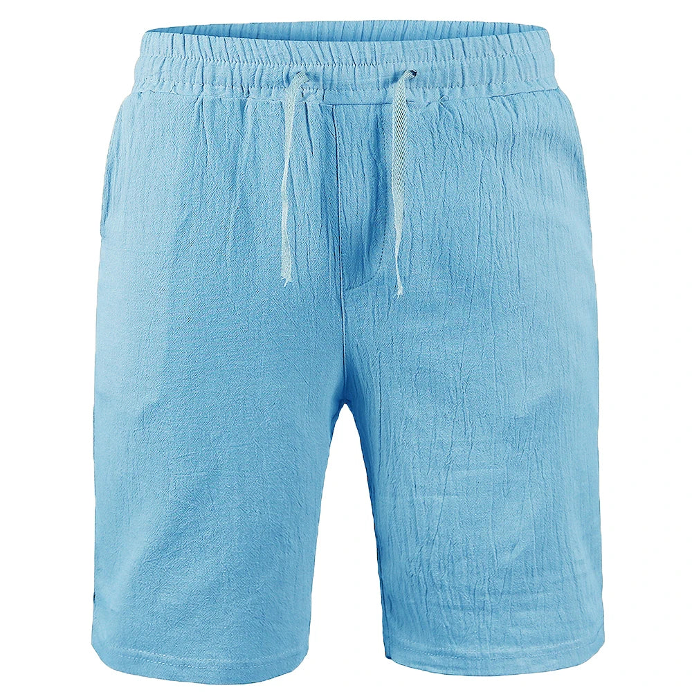 New Men's Cotton Linen Shorts Pants Male Summer Breathable Solid Color Linen Trousers Fitness Streetwear Lace up Bottoms