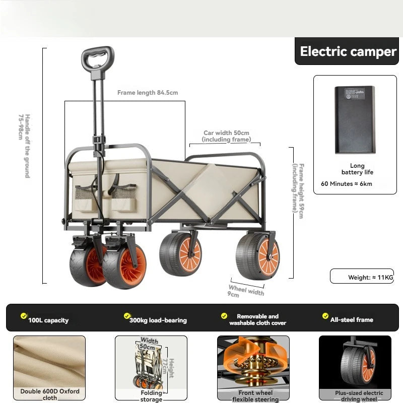 Electric Camp Car, Outdoor Camping Caring, Portable Campes Cares  Picnic Car Can Carry People, Foldable Handcart