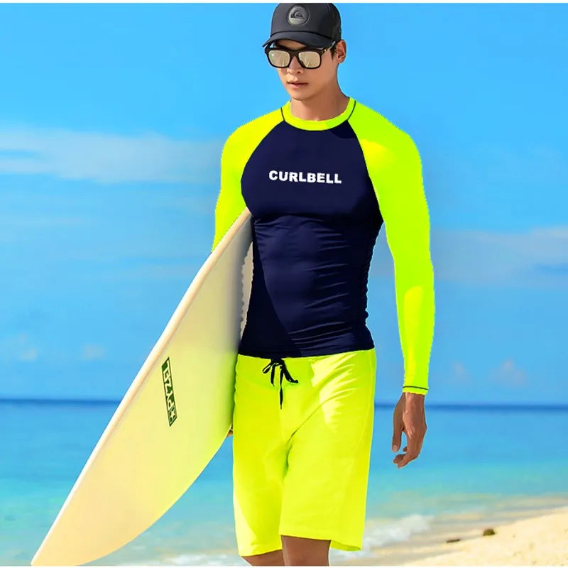 SAILBEE Men's UV Sun Protection Long Sleeve Rash Guard Wetsuit Swimsuit Top Diving Suit Men Split Long-Sleeved Trousers Sunscree