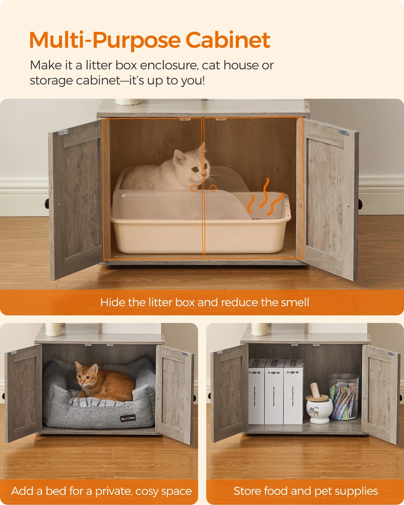Feandrea WoodyWonders Cat Tree with Litter Box Enclosure, 2-in-1 Modern Cat Tower
