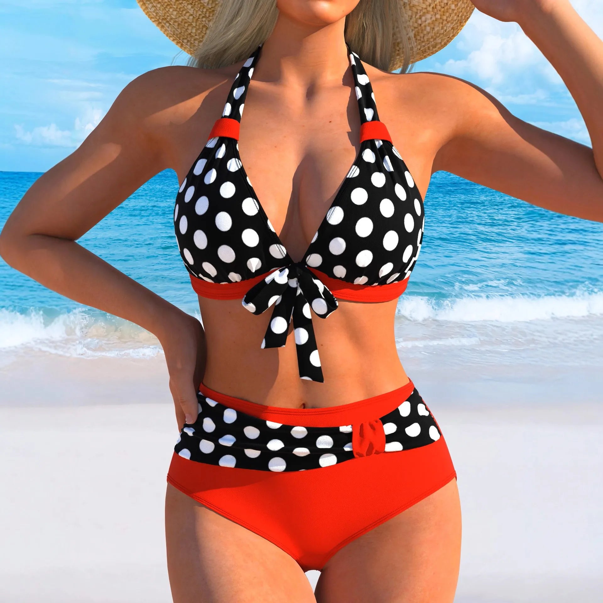 Swimming Suit for Women Swimsuit Bikini Bathing European and American New Fashion Neck-Breast Two-Piece Set for Women